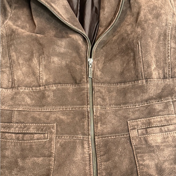 Bernardo Genuine Suede Leather Jacket Brown Zip Front Tailored Classic Luxe, M - Picture 12 of 13